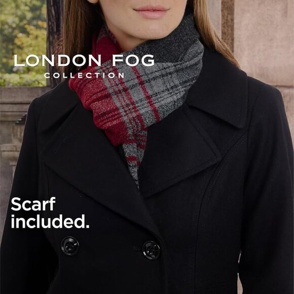 LONDON FOG Womens Double Breasted Peacoat with Scarf Black Size Medium NEW - Picture 4 of 11